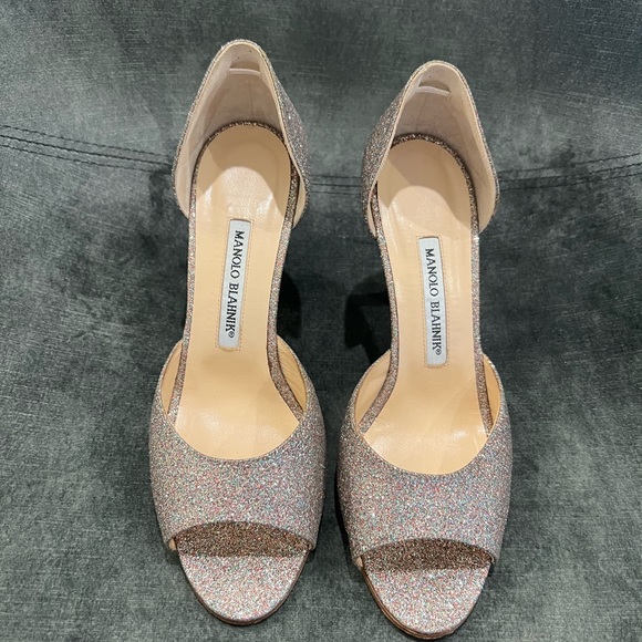 Manolo Blahnik Shoes - Manolo Blahnik peep toe glitter heels